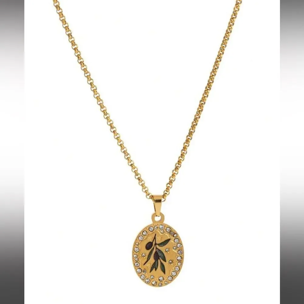 Gold Olive Branch Pendant Necklace N1306